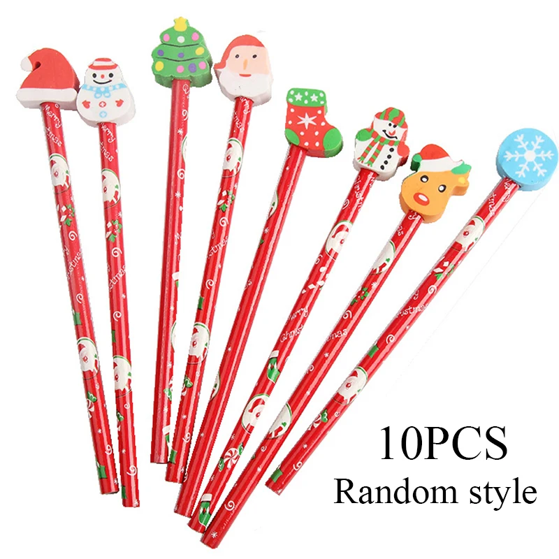 

10pcs Christmas HB Pencils With Eraser Creative Cartoon Children Writing Drawing Pen Stationary School Supply Kids Gifts