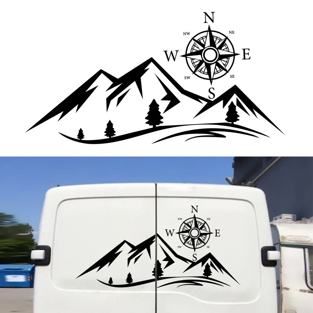 

SUV Car Stickers RV Black Camper，Truck Compass Mountain Tree Removable