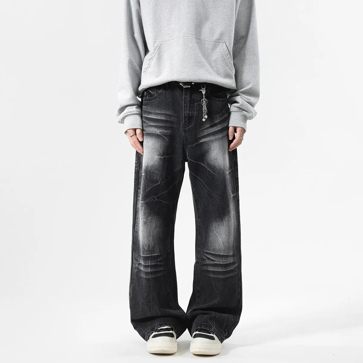 Одежда 2000-х годов черная уличная одежда Y2k потертые мешковатые джинсы брюки