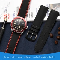 20mm 22mm 24mm watchband nylon silicone tape men waterproof breathable rubber wrist bracelet for ferrari omega mido watch strap
