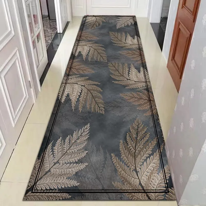 Gray Leaf Hallway Corridor Carpet Geometric Living Room Area Rug Doorway Bedroom Kitchen Mat Non-slip Doormat Balcony