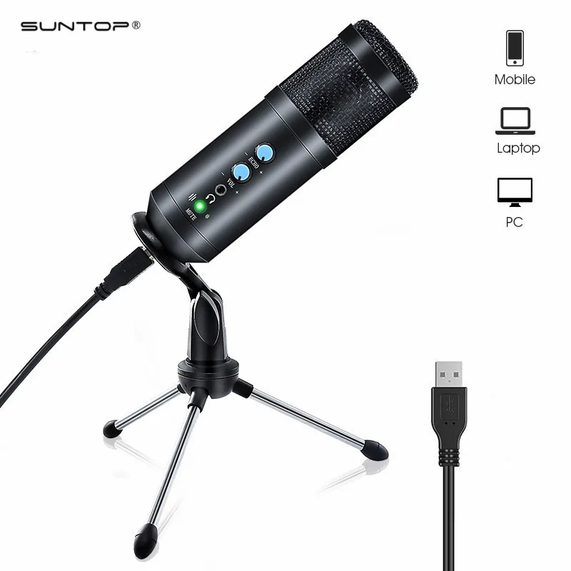 

Professional Condenser USB Microphone With Stand For Laptop Karaoke Singing Streaming Gaming Podcast Studio Recording Mic