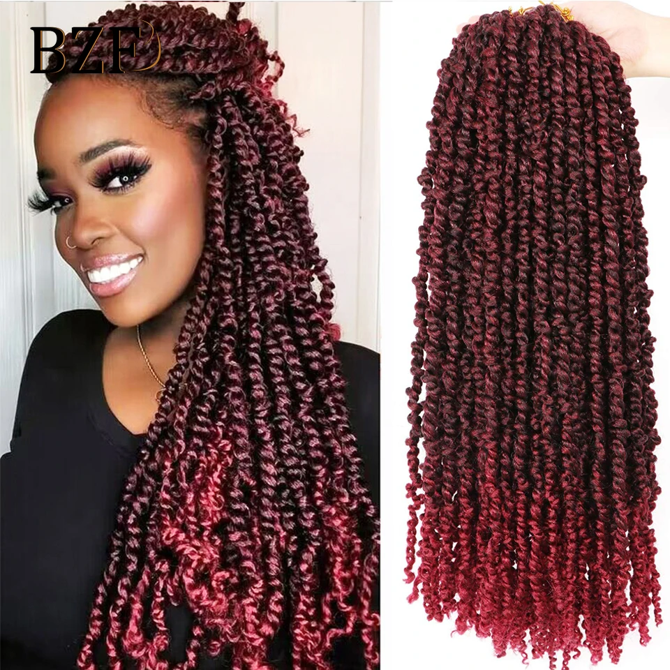 

1bTbug Passion Twist Hair Curly Ends Brown Ombre 18 Inch Synthetic Crochet Hair Braids For Black Women Braiding Hair Extensions