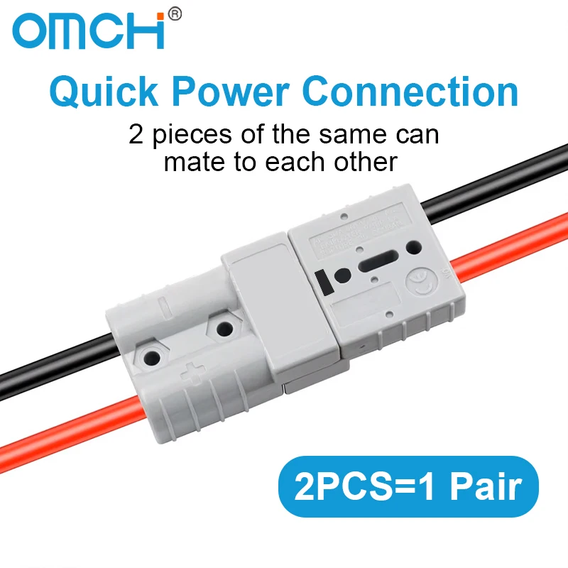 Фото OMCH 50A 12AWG/120A 8AWG двухполюсный сильноточный штекер 600 В с силиконовым кабелем 30 см для зарядки аккумулятора электромобиля №5