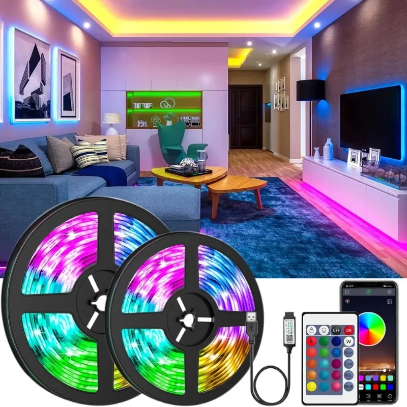 15M LED Strip Lights SMD5050 Flexible Diode Bluetooth Control 5V USB Color Changing TV Desktop Backlight Lights for Room Decor