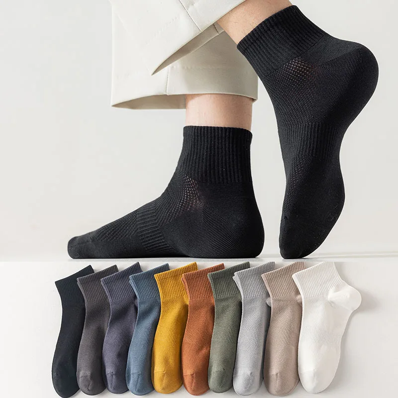 

10 Pair Men's Breathable Ankle Socks Summer Mesh Sports Socks Antibacterial Anti-odor Casual Pure Cotton Socks Men