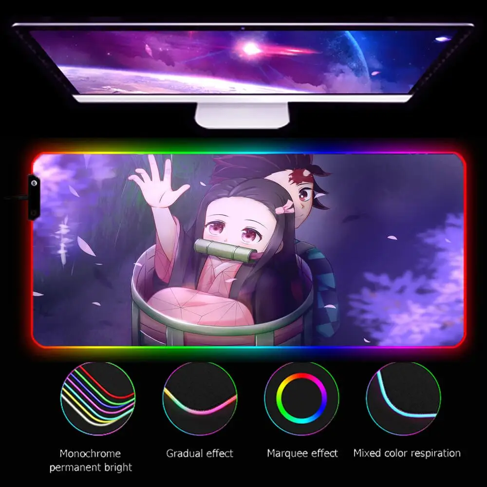 

Милый светодиодный коврик для мыши Nezuko Kamado Bandai, игровой большой игровой коврик для клавиатуры, Настольный коврик, коврик для мыши RGB XXL 900x400 д...