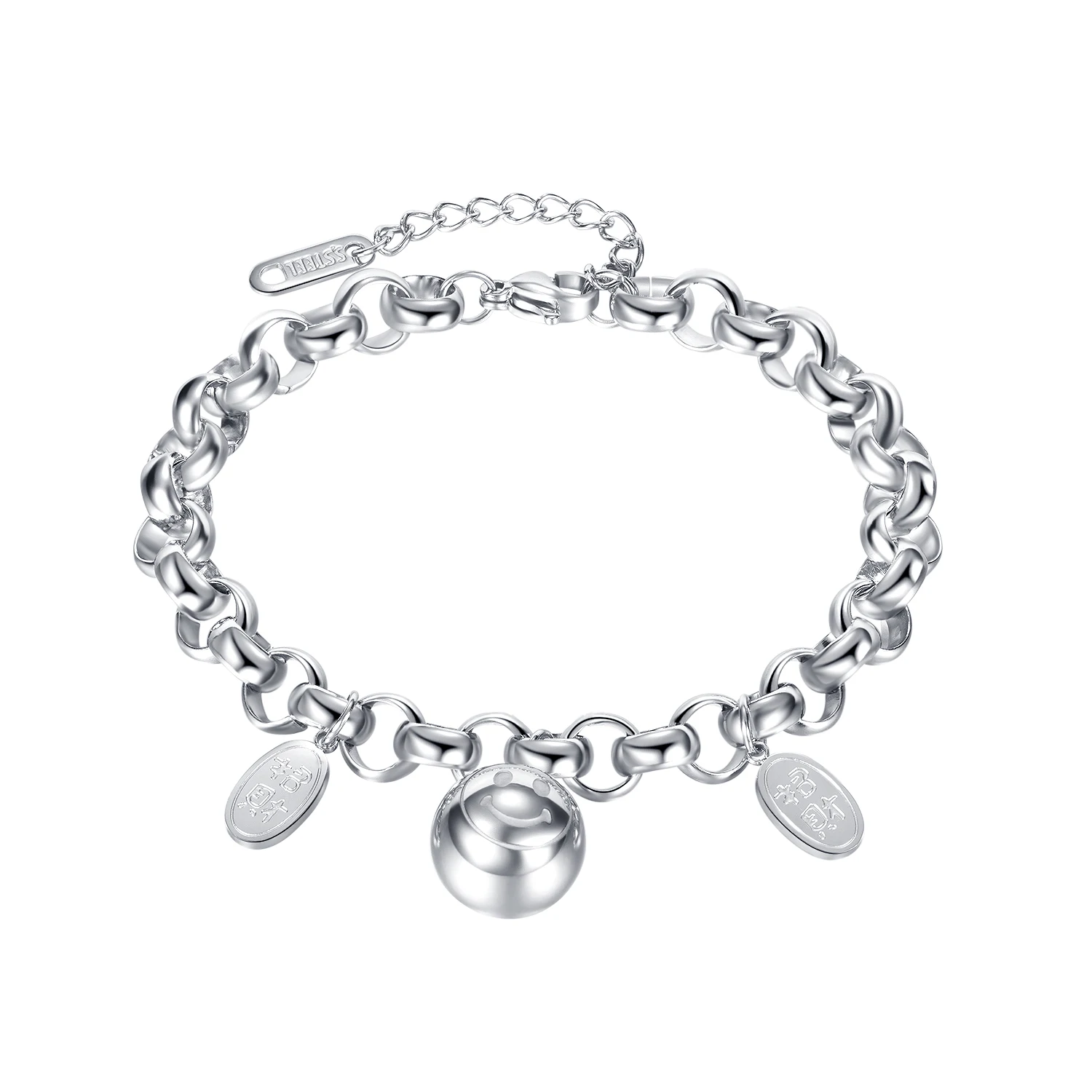 

Tuswans Fashion Jewelry Silver Color Adjustable Bangle Bracelet Ball Chinese Font Pendant For Women Fashion Couple Friend Gifts