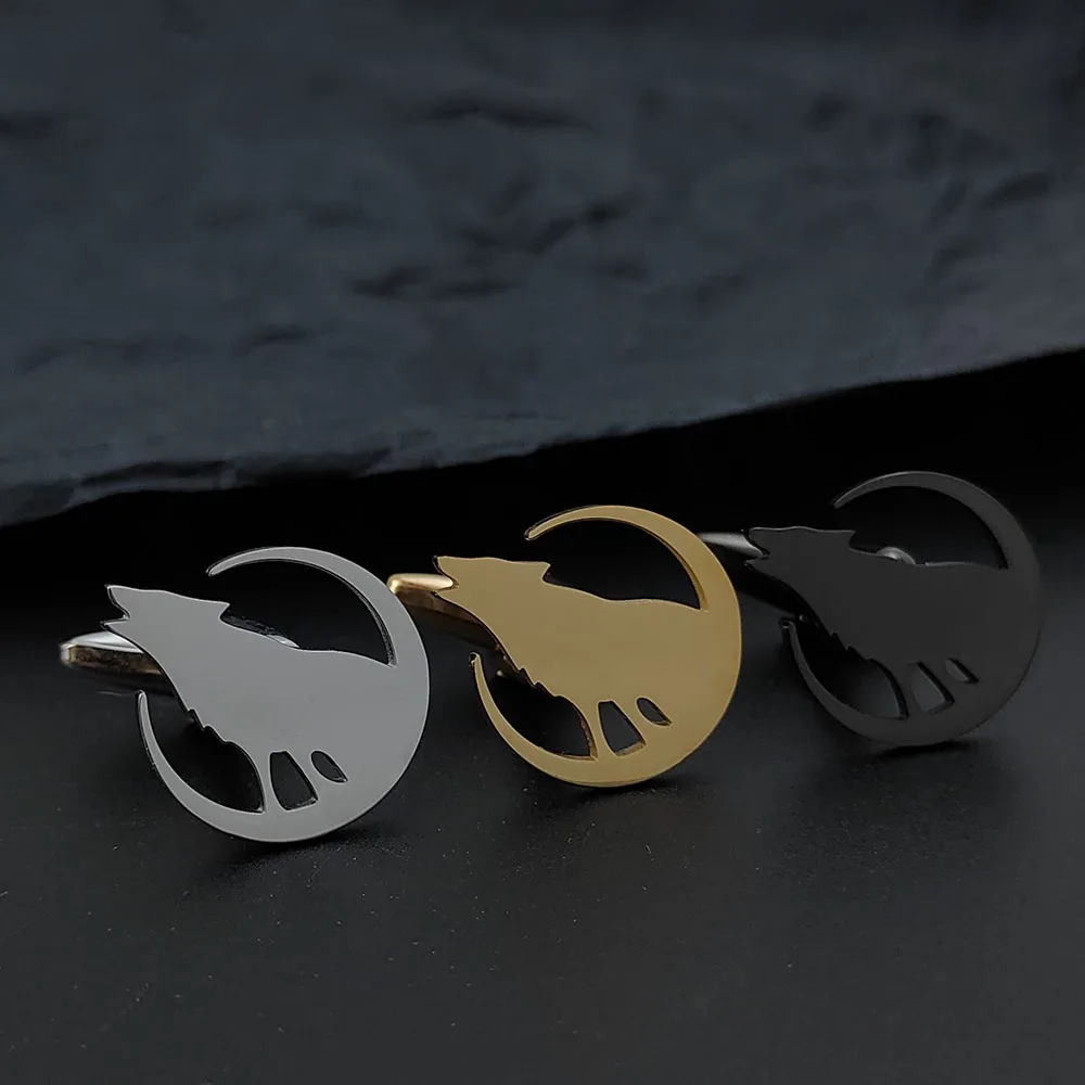 2024 Новое поступление модные запонки из нержавеющей стали с волком луной мужские