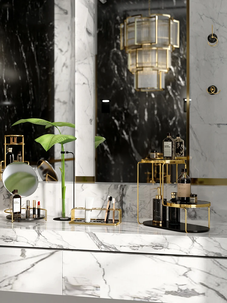 Настольный стеллаж для хранения многоуровневый мраморный поднос в ванной