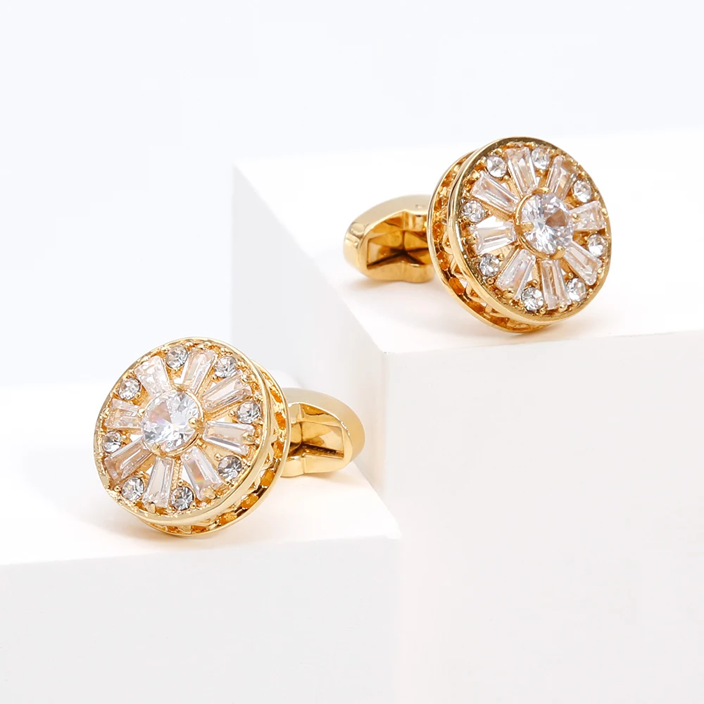 Cufflinks for Men TOMYE XK22S048 Luxury Crystal Rhinestone Round Gold Formal Business Shirt Buttons Wedding Gift Cuff Links