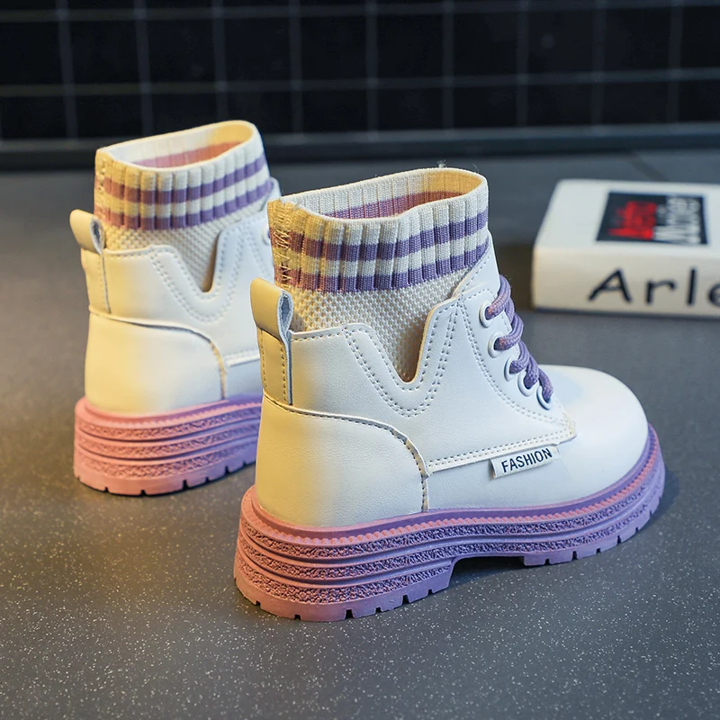 Girls' Simple Winter Versatile Casual Short Boots 2022 New Children's Fashion Socks Boots Korean Style Purple Sole Kids Street enlarge