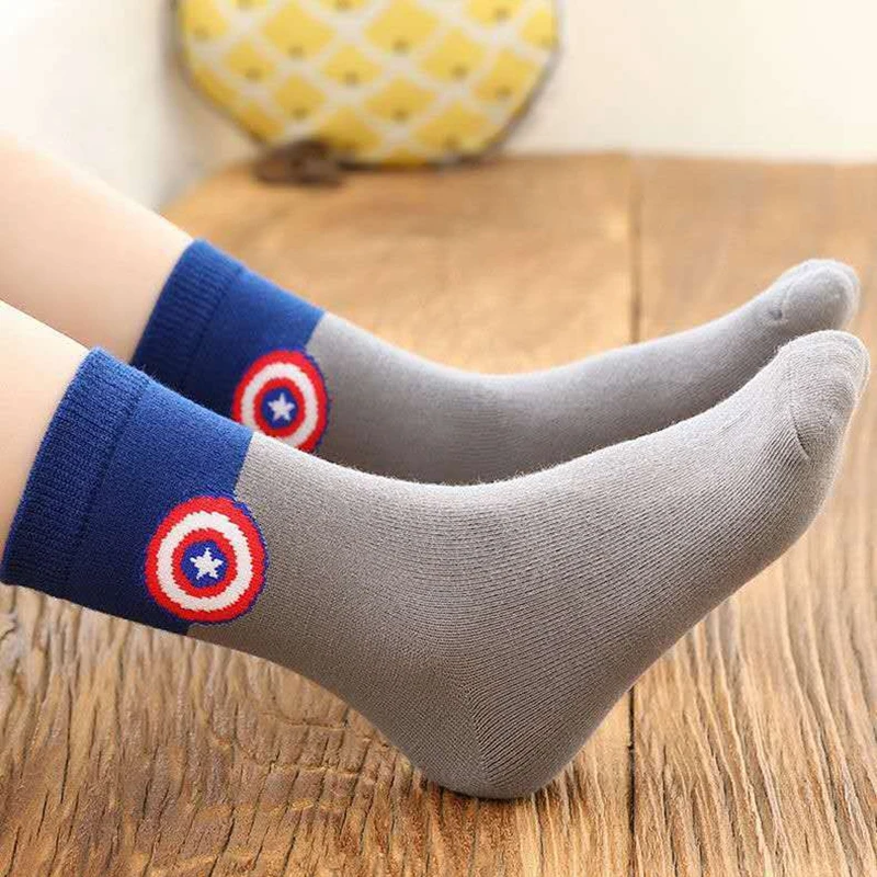 50 Pairs Cartoon Hero Series Socks Sweat Absorbent Casual Middle Tube Boy Girl Baby Middle Children Socks Spring Autumn Winter