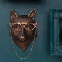 animial head wall mounted sculpture wall decor rabbit deer bear mouse fox head with glasses resin animal pendant home decoration