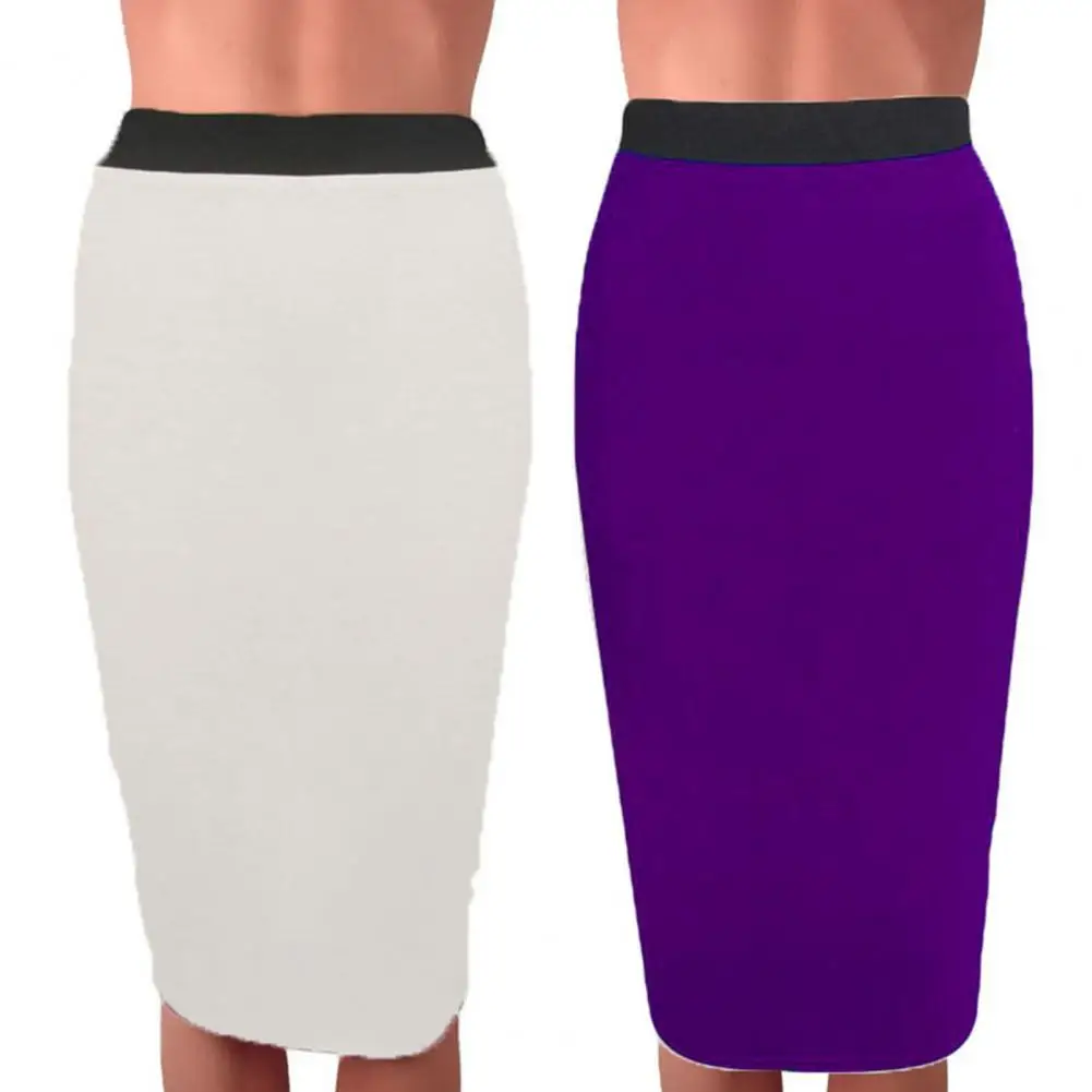 

Comfy Sexy Pure Color Knee-Length Office Skirt Stretchy Bodycon Skirt Beautiful for Daily Life