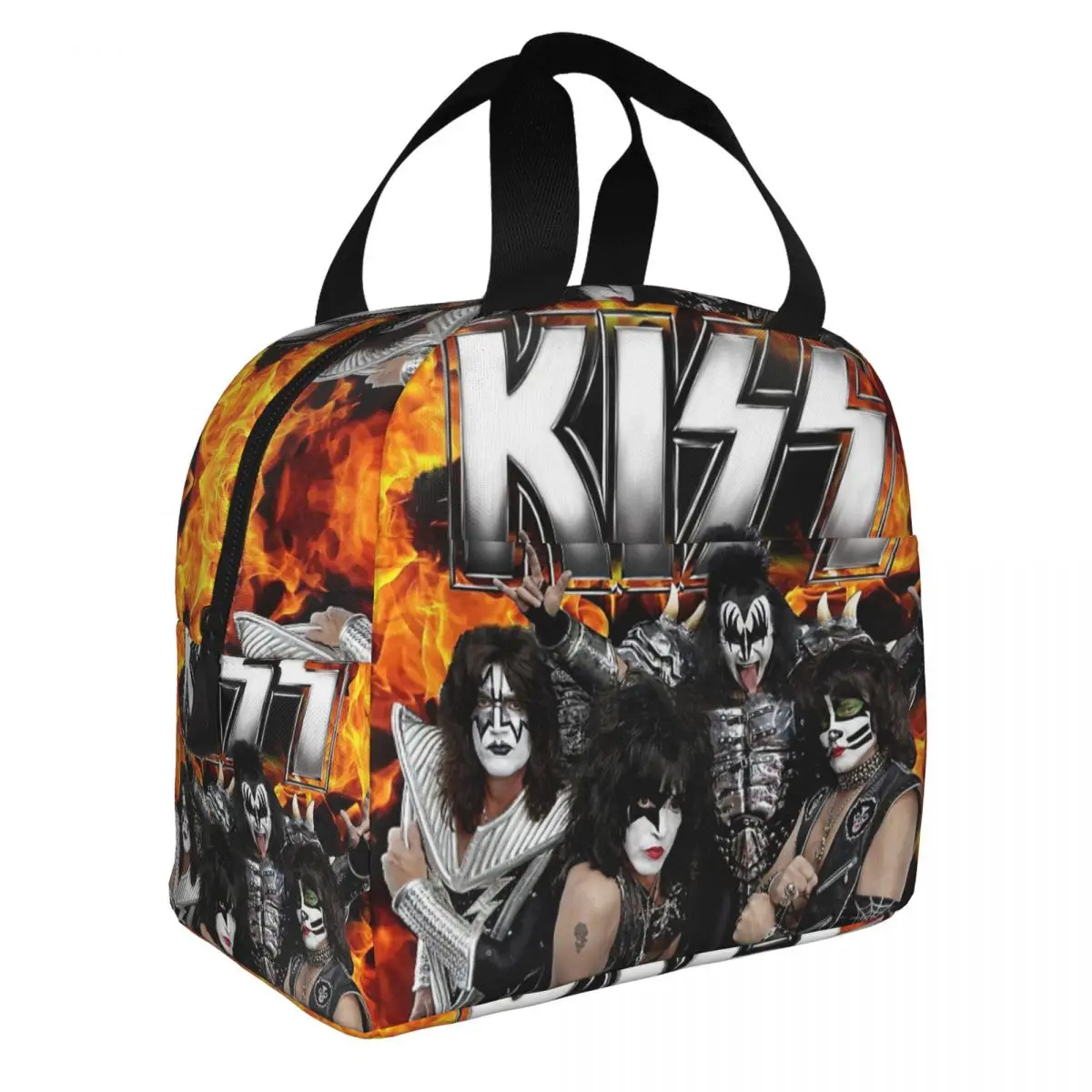 KISS With Logo And Band Lunch Bento Bags Portable Aluminum Foil thickened Thermal Cloth Lunch Bag for Women Men Boy