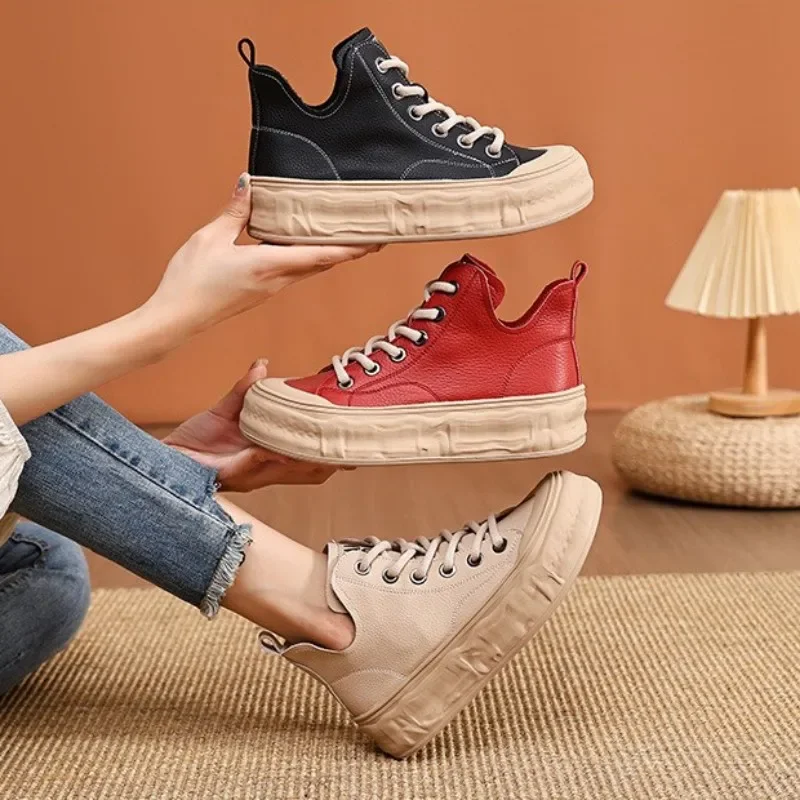 

High-top Casual Board Shoes Women's New Autumn Thick Bottom Sneakers Solid Colour Comforts Soft Sole Flats Zapatos Para Mujer