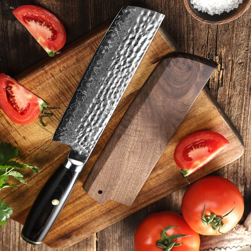

Дамасский нож 7 дюймов с деревянной ножкой 67 слоев Дамасская сталь VG10 острый накири шеф-повар резак Мясницкий молотковый кухонный нож