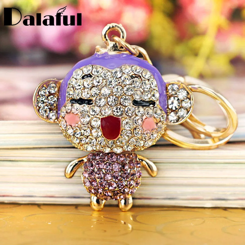 Брелок для ключей Dalaful K122 милый брелок с красной эмалью и кристаллами обезьяны