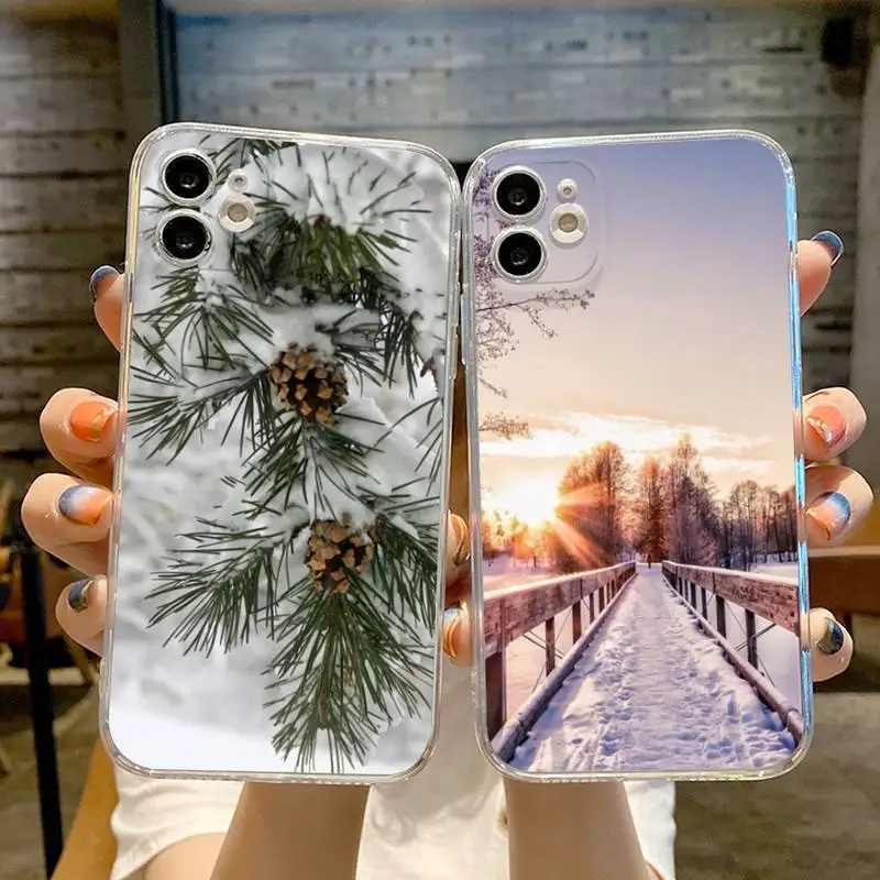 

Landscape Winter Phone Case Transparent For iphone 13 12 11 Pro Max Mini X XR XS 7 8 6s plus 12 13 phone Full Coverage Covers