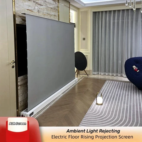 100 110 120 130 150 Zoll 4K Elektrisch Motorisierte Bodenprojektionsbildschirm Schwarzer Kristall ALCED für lange Wurfprojektoren
