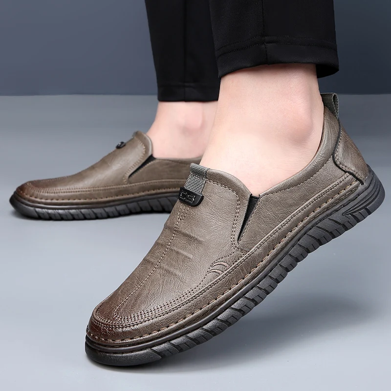 

Men's Casual Business Leather Shoes Man Black and Khaki Loafers Comfortable 2023 Summer Sneakers Moccasin Breathable Casual Shoe