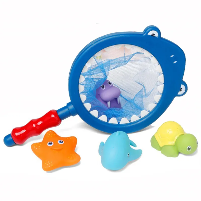

4Pcs/Set Fishing Toys Network Bag Swimming Classes Supplies Summer Play Water Bath Doll Water Spray Bath Toys