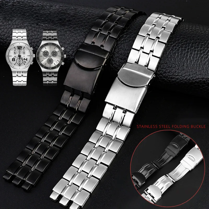 19mm 21mm High quality new style For Swatch Men's black steel watch Metal strap YVS451 YVS435 YCS443G watchband accessories