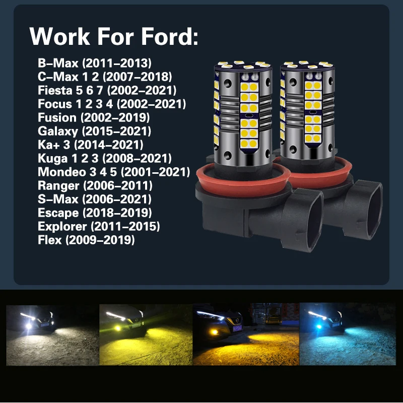 2 шт. светодиодсветильник Противотуманные фары H8 H11 лампа для Ford B-Max C-Max Fiesta Focus Fusion