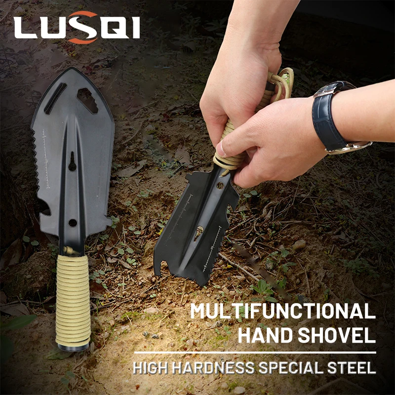 LUSQI Multifunctional Hand Shovel Portable Camping Spade With Sawtooth Hex Wrench Ruler Digging Trowel Knife Spear Garden Tool