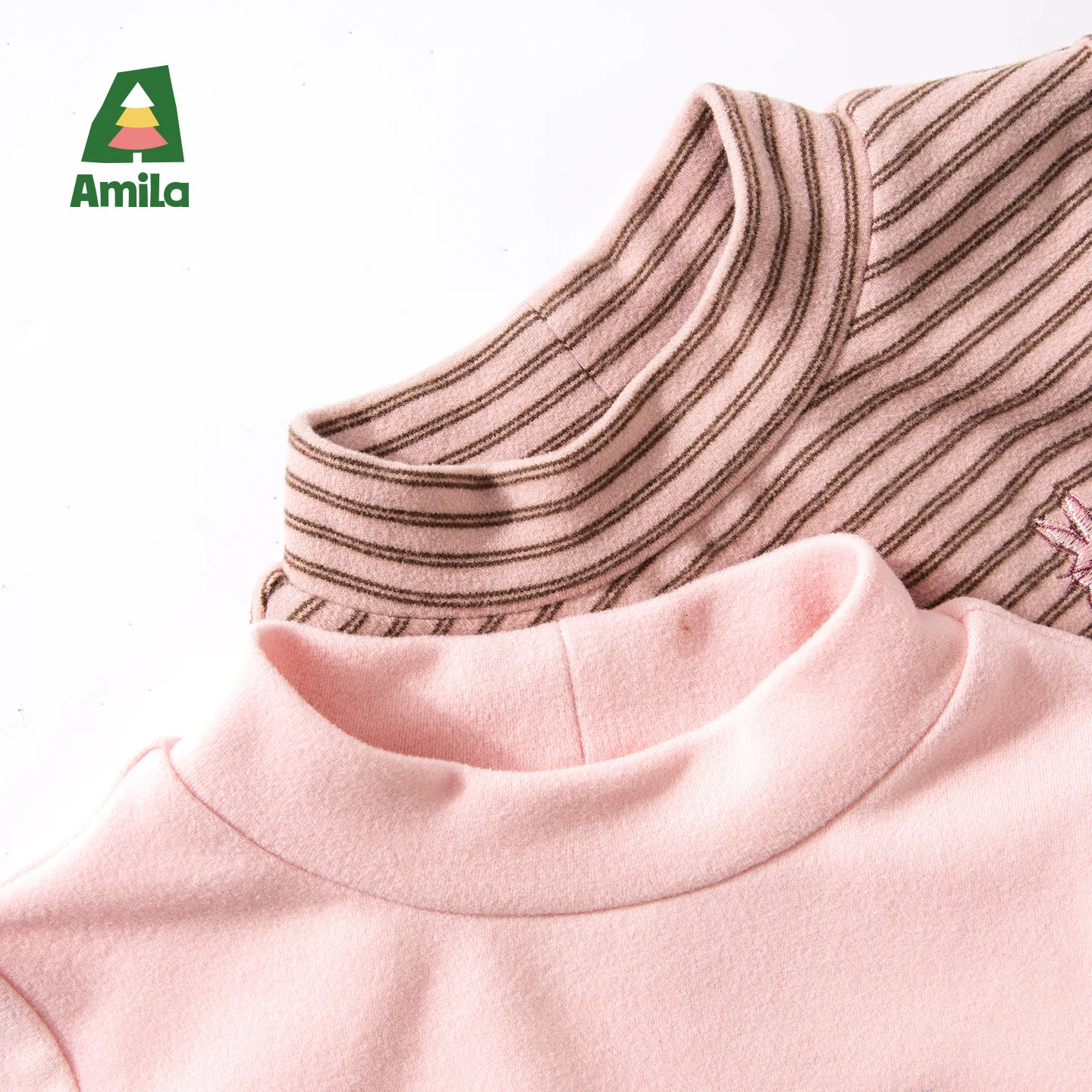 Фото Amila Kids 2025 г., зимняя нижняя рубашка с высоким воротником для девочек, мягкая, приятная для кожи, однотонная, в полоску, изысканная маленькая вышивка №5