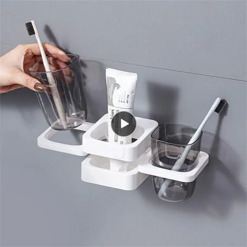 

Foldable Toothbrush Toothpaste Box Wall-mounted No Mark Adhesive Toothbrush Holder Bathroom Non-perforated Mouthwash Cup