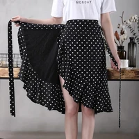 simple polka dot chiffon skirt summer womens wrap high waist long fishtail skirt one piece irregular ruffled lace up skirt