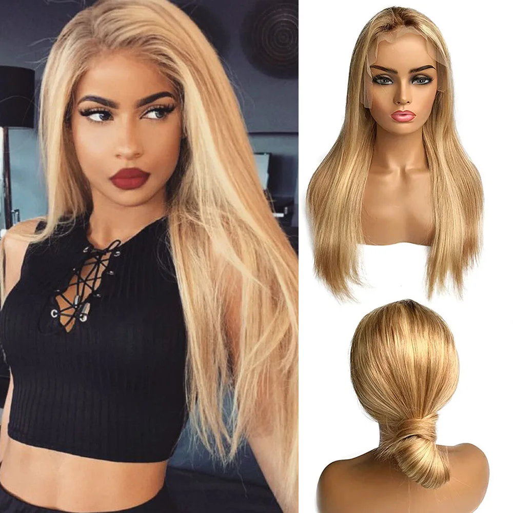 

Blonde Highlights 13x1 Lace Front Wig Ombre Blonde Long Straight Glueless Pre Plucked T Part Lace Frontal Wig With Baby Hair