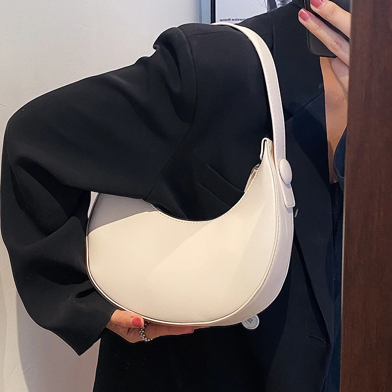 Shoulder Bag for Women Solid Color Small PU Leather 2023 Cute Hobo Trend Handbags and Purse Lady Sweet Tote with Zipper