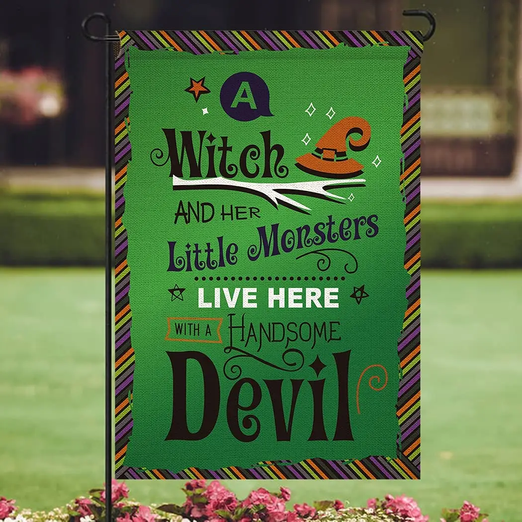 Halloween Little Monsters Garden Flag Outdoor and House Decor Burlap Yard Flags 12.5×18 Inch |