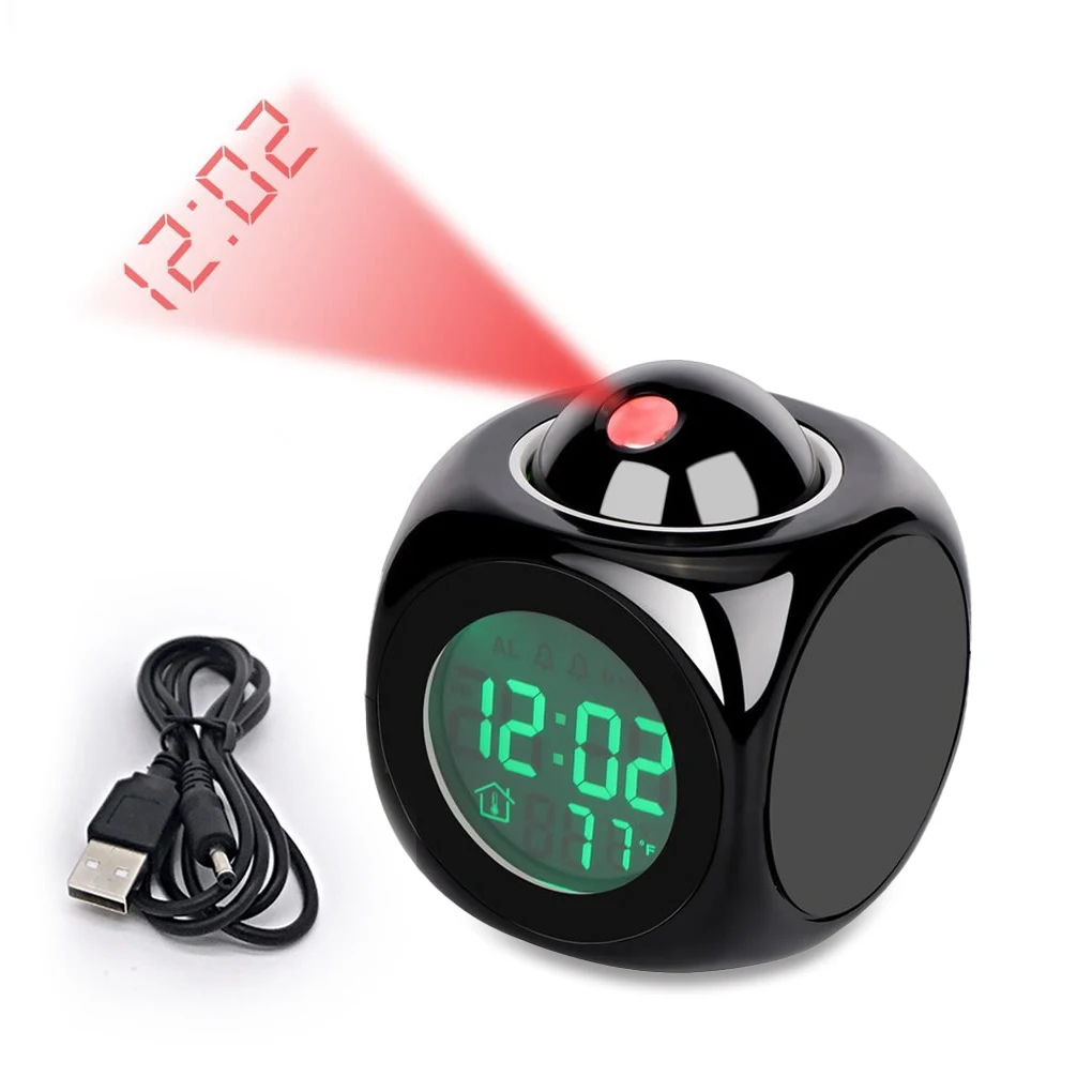 

Electronic Desktop Alarm Clock Digital Projector Bell Clocks Temperature Display Meter Travel Living Room ℉/℃ Thermometer