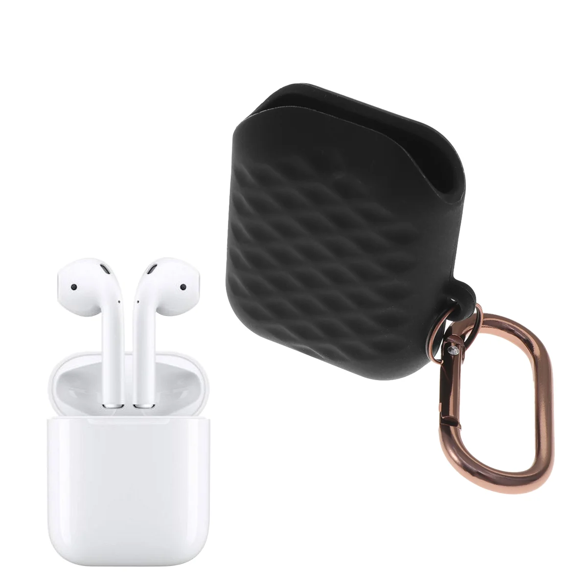 

1PC Earphone Case TPU Rhombus Texture Headphone Organizer with Carabiner Compatible for 2