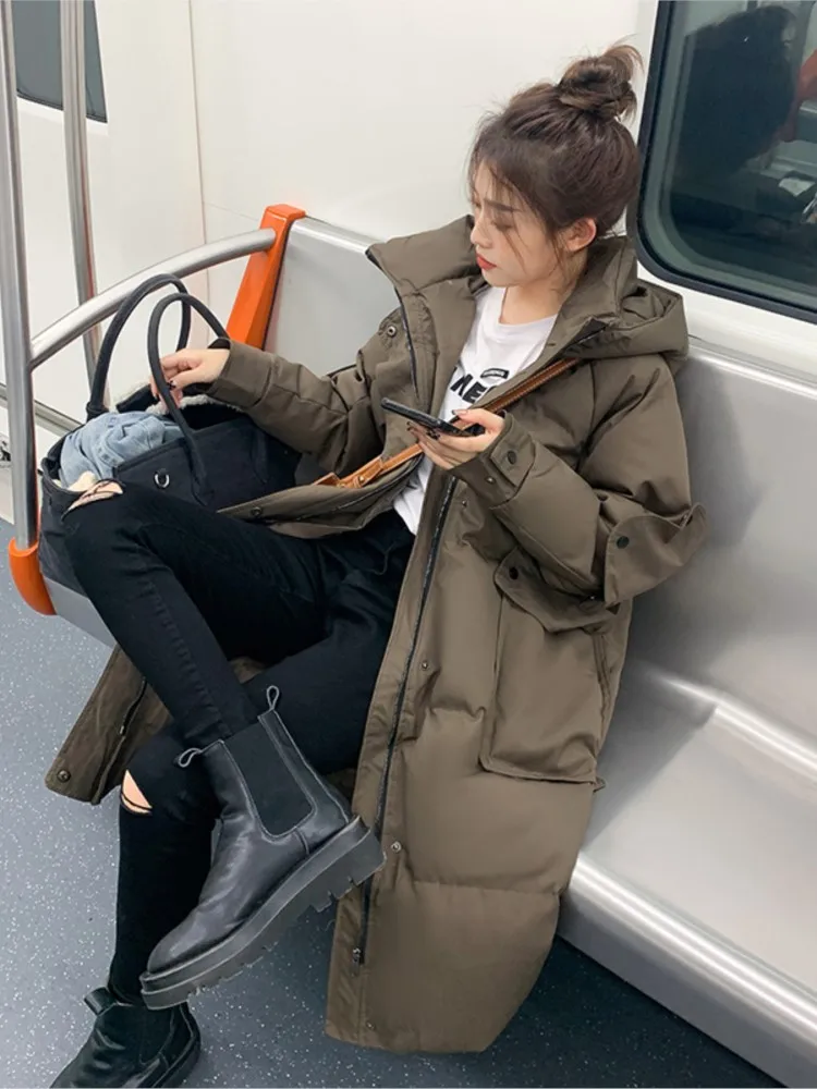 

2022 New Women Solid Long Winter Coat Casual Parkas Clothes Hooded Stylish Loose Jacket Female Outerwear