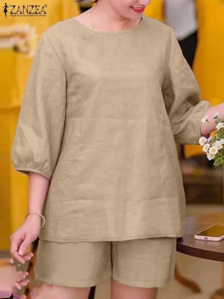 Шорты ZANZEA женские с эластичным поясом Элегантные короткие комплекты блузка