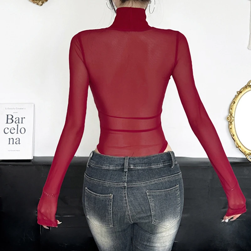 IAMHOTTY ажурное сетчатое лоскутное боди женский облегающий топ с высоким