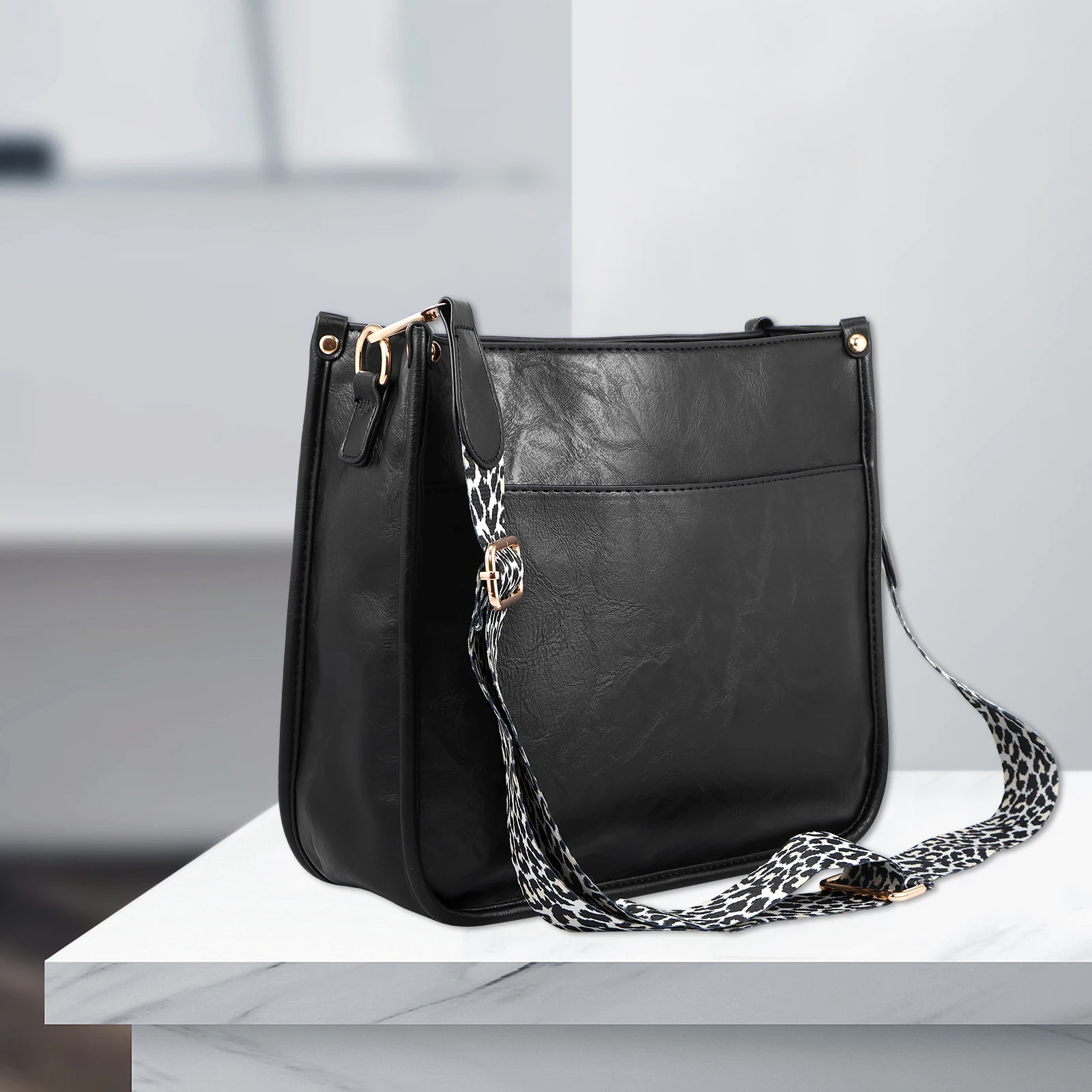 

Leyoehin Women's Leather Shoulder Bag Classic Casual Female Crossbody Bag, Black