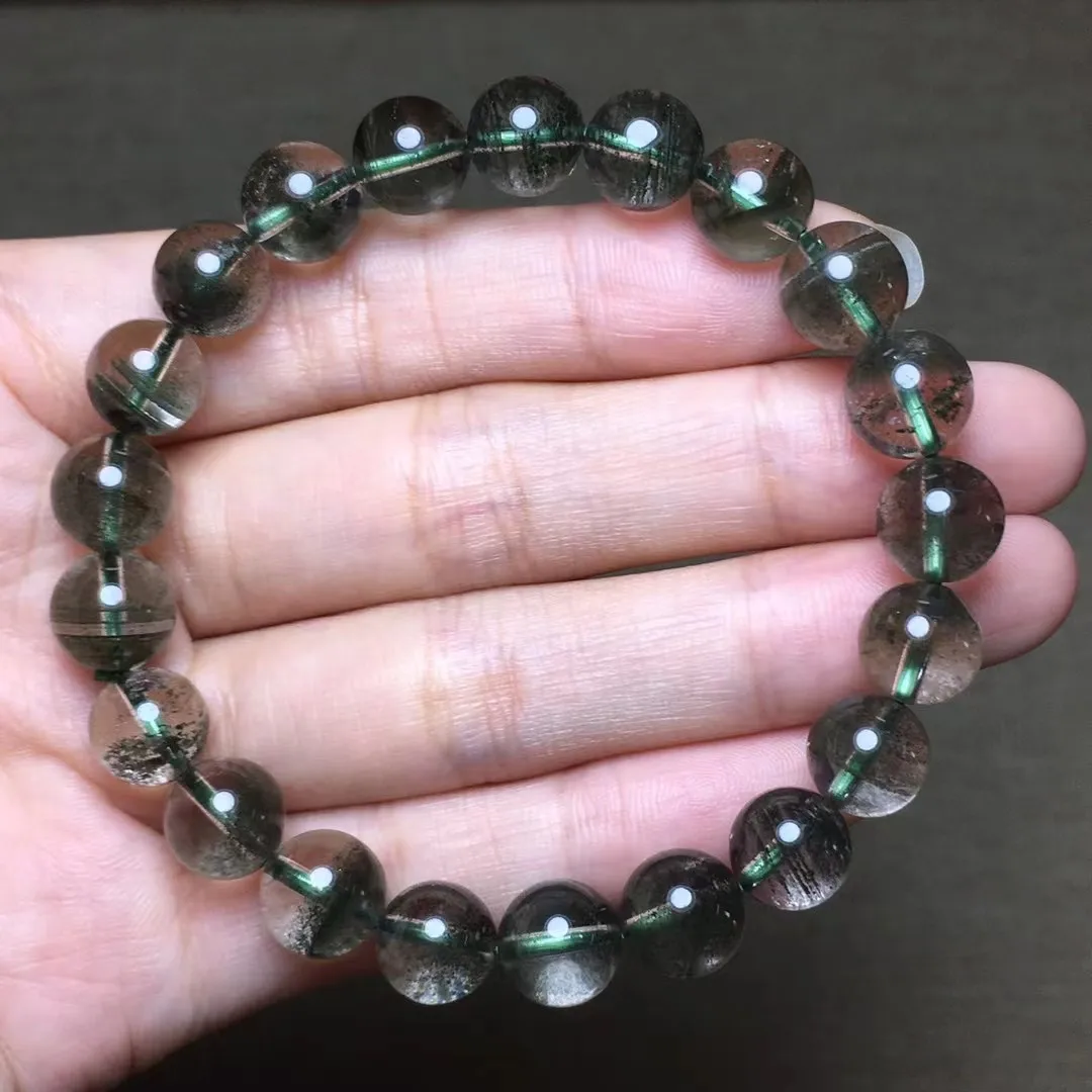 

9mm Natural Green Phantom Quartz Bracelet For Women Lady Men Wealth Gift Reiki Crystal Clear Round Beads Strands Jewelry AAAAA