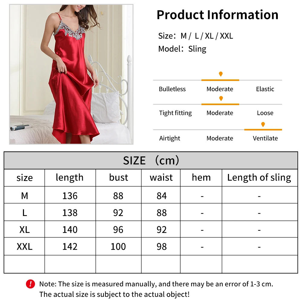 2023 Women's New Simple Fashion Sling Long Pajama Dress Lace Splice Dress Lace Sexy Deep V-Neck Sling Pajama Soft Silk Homewear