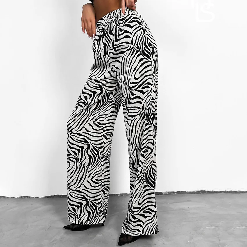 

Babyoung 2023 New Summer Comfortable Leisure Commuting High Waist Black And White Stripe Printed Wide Leg Pants For Women