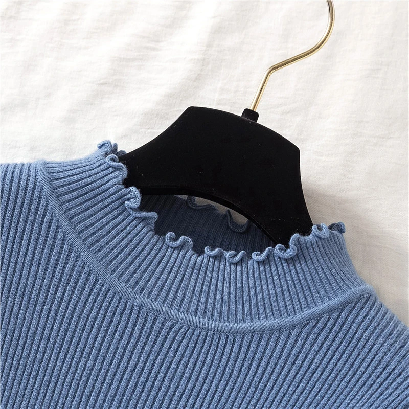 Женский трикотажный свитер с рюшами эластичный пуловер длинным рукавом и