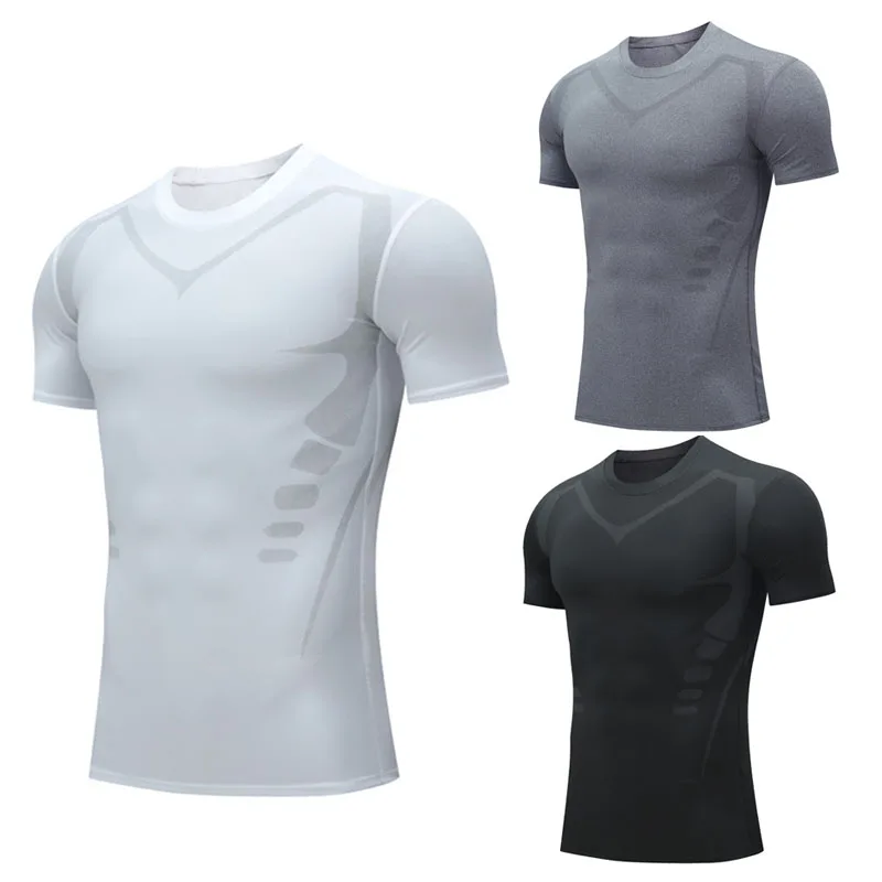 

Летняя компрессионная футболка для спортзала, мужские футболки, дышащая футболка с коротким рукавом для бега, спортивная одежда