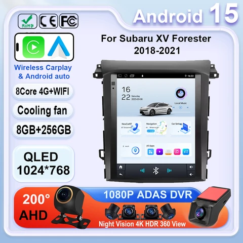 Автомобильный радиоприемник QLED 9,7 дюйма для Subaru XV Forester 2018-2021, Android 14, 4G, Wi-Fi, Carplay, стерео, 2 Din, без DVD-плеера, GPS-навигация