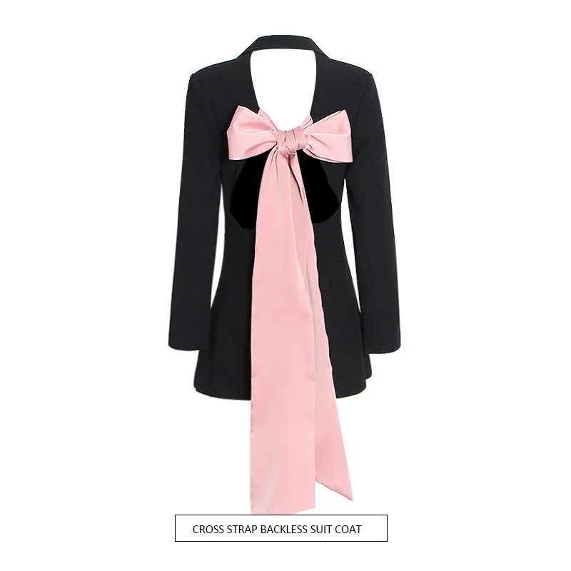 

European Station French Princess Style Strappy Bow Suit 2022 Early Spring NEW Open-Back Solid Color Two-Button Short Women's Coa