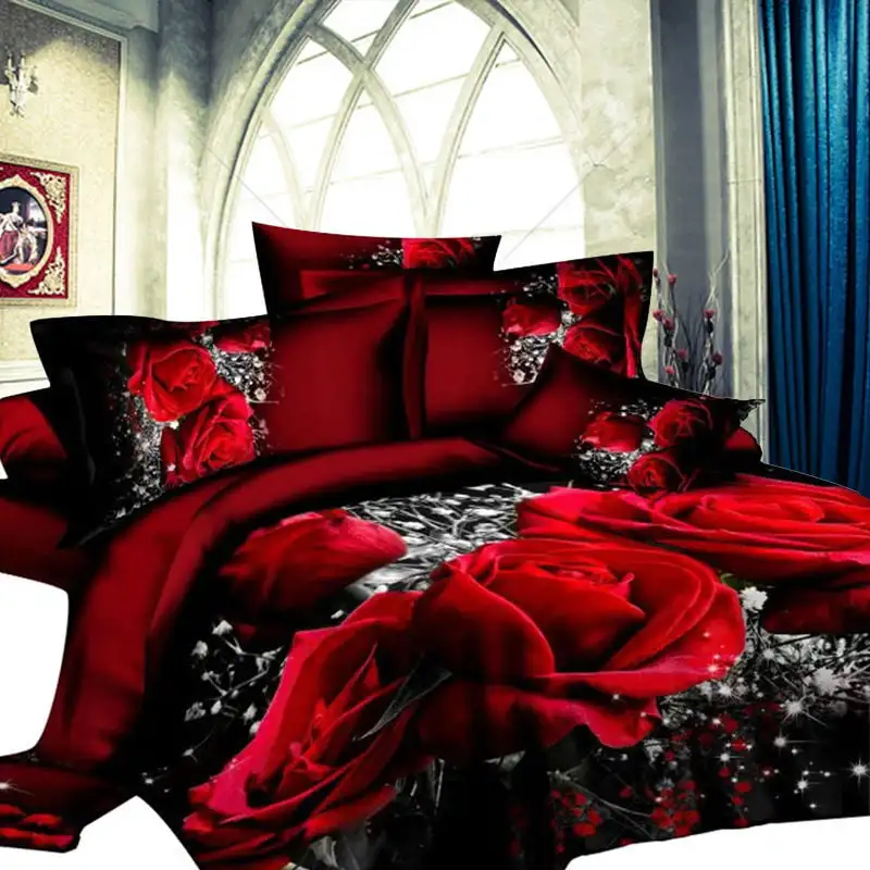 

Milsleep Duvet Cover Set Red Rose Printed Polyester Bedding Sets Girl Woman,Queen (90"x90")